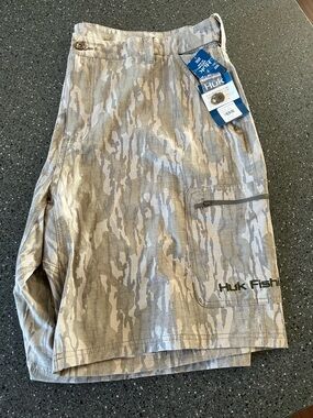 Huk Tan and Gray Camo Fishing Shorts